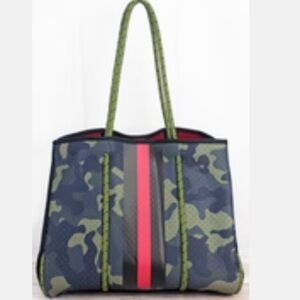 Chic Camouflage Tote with Red Accent